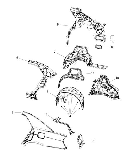 Panel Bodyside Aperture Outer Rear Diagram for 68127974AG