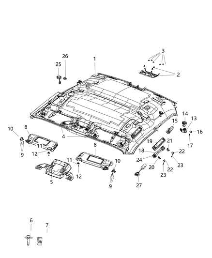 Clip Z - Axis Visor & Grab Handle Attaching Diagram for 5073251AA