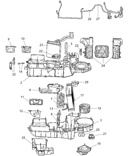 2000 Dodge Caravan Housing Air Inlet: Recirculation Door, Seal, Actuator Diagram for 68001424AA