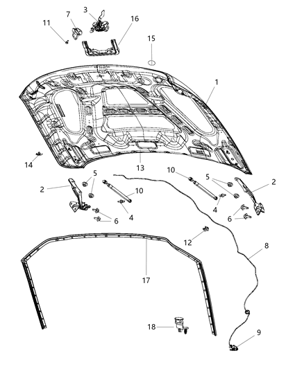 1993 Dodge Spirit Hood Diagram for 68360786AD
