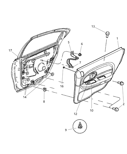 1999 Dodge Ram 3500 Van Ash Receiver Quarter Panel Door Panel Diagram for JU27WL8