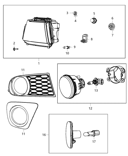 Lamp Headlamp Parking And Turn Diagram for 68227073AA
