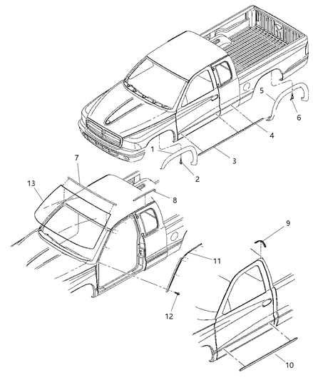 Molding Windshield Reveal Diagram for 55257311AA