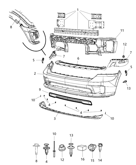 Absorber Front Energy Center Reinforcement Diagram for 68145441AA