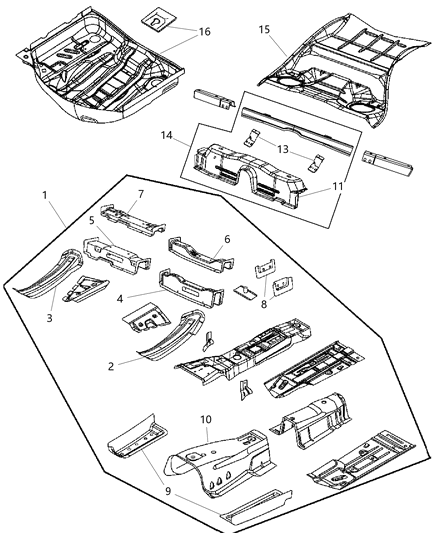 1990 Dodge B150 Crossmember Floor Pan Diagram for 5112809AD