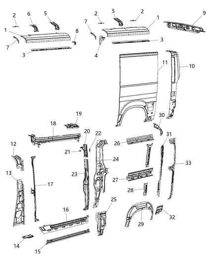 2016 Ram ProMaster 1500 Track Sliding Door Diagram for 68212698AB