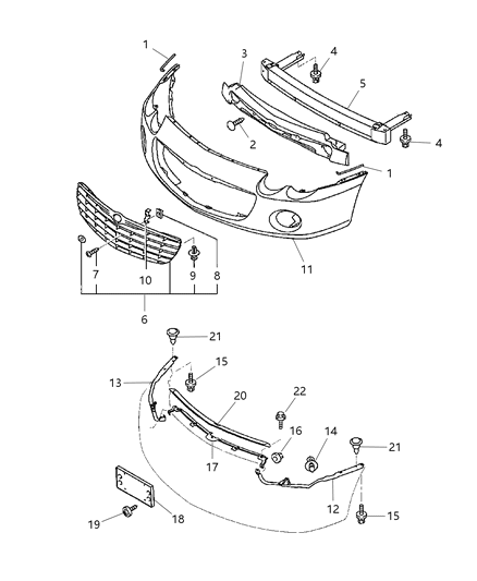 1999 Dodge Grand Caravan Clip Front Bumper Diagram for MU000695