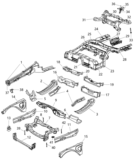 Beam Inner Load Path Left Diagram for 68043927AC