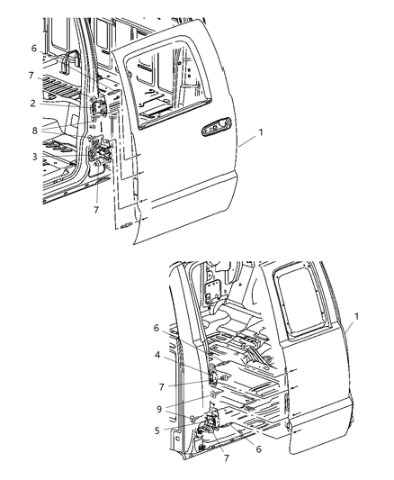 2008 Chrysler PT Cruiser Door Rear Diagram for 55359451AA