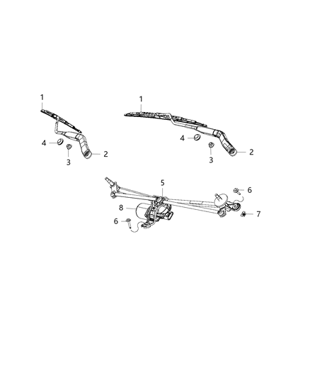 2014 Ram 1500 Motor And Linkage Windshield Wiper Diagram for 55372141AF