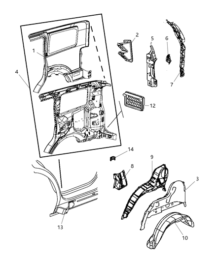 Wheelhouse Rear Inner Diagram for 55113215AA
