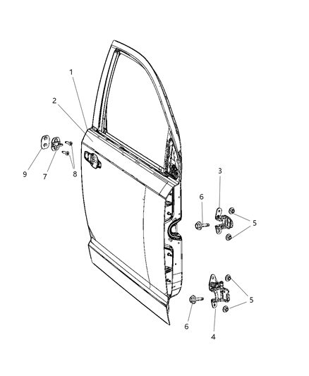 2001 Chrysler Town & Country Panel Front Door Outer Repair, Passenger Side Diagram for 68067462AB