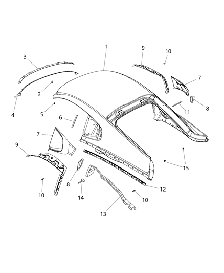 2017 Dodge Viper Reinforcement Roof Panel Diagram for 68253420AC
