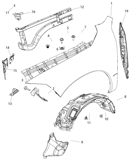 Panel Fender, Front Driver Side Diagram for 68054339AI