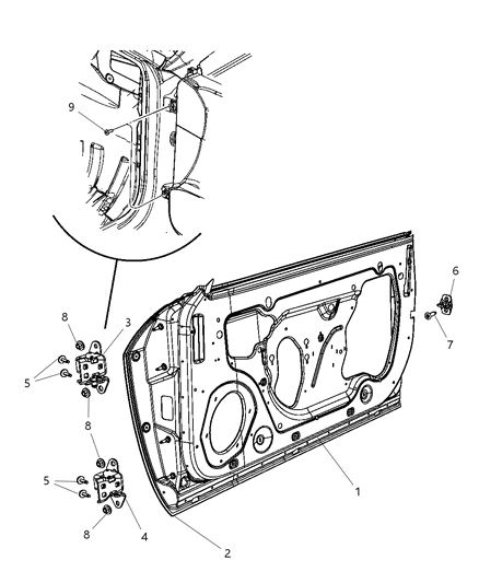 Hinge Front Door Upper Diagram for 68024106AB