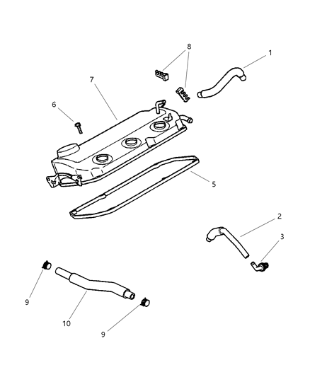 2004 Dodge Stratus Clip, Rocker Cover Breather Cross - Over Hose Diagram for MS660220