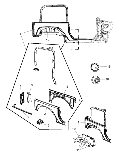 1987 Jeep J20 Panel Rear Corner Diagram for 68230221AB