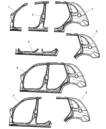 2015 Dodge Durango Panel Package Bodyside Aperture Front Diagram for 5066214AA