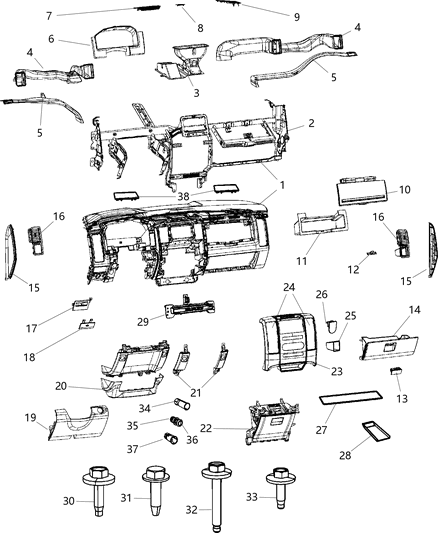 Cupholder Instrument Panel Diagram for 1EA971DVAG