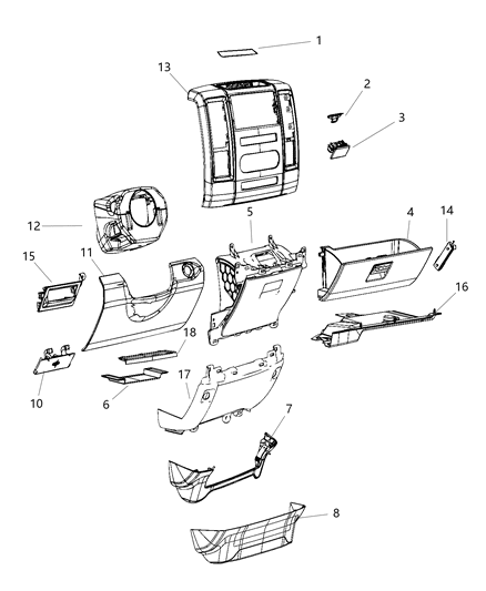 2006 Dodge Stratus Mat Storage Bin Inside Drawer Diagram for 68197743AA