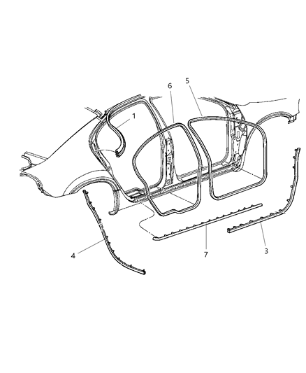 Weatherstrip Front Door Opening Body Mounted Diagram for TE73LAZAD