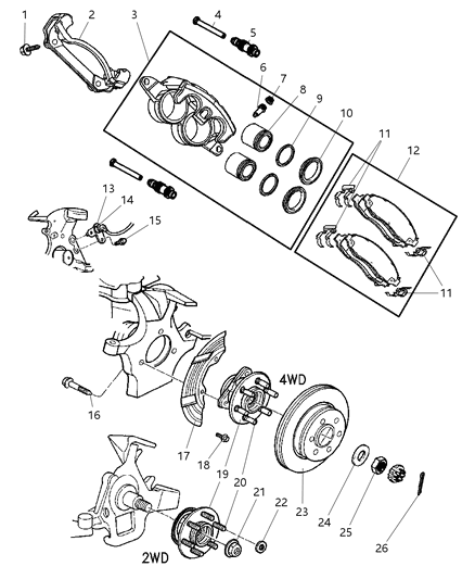 2007 Chrysler PT Cruiser Slipper Caliper Diagram for 5096342AA
