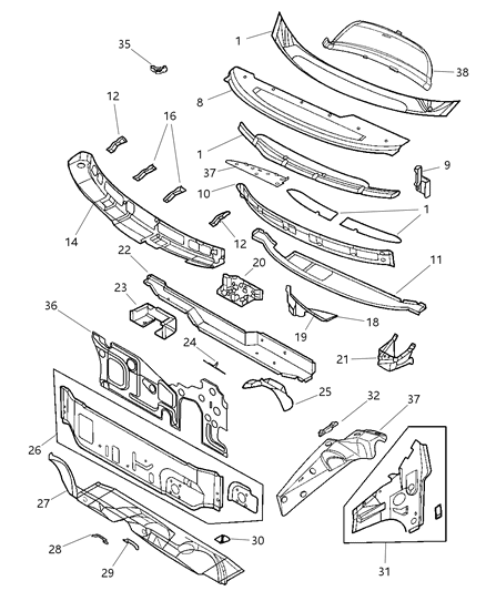 Panel Cowl Top Diagram for 5013084AA