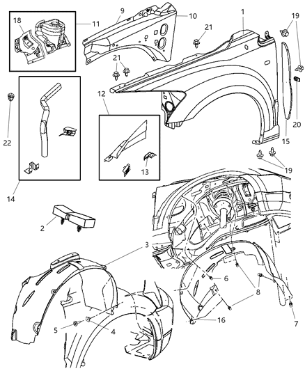 1988 Dodge W100 Panel Fender Side Shield Diagram for 68002061AA