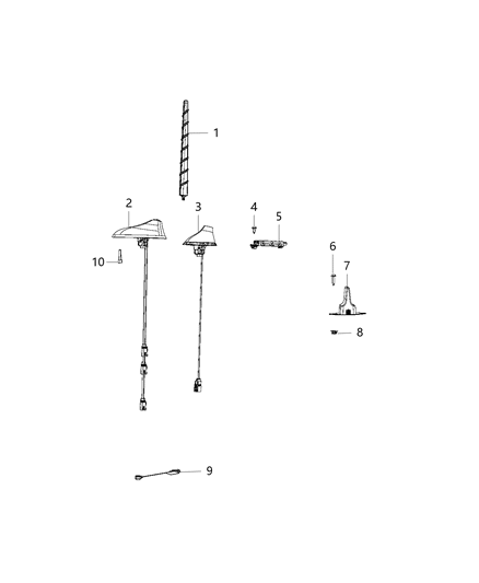 Antenna Cable & Base Assembly Diagram for 68261213AA