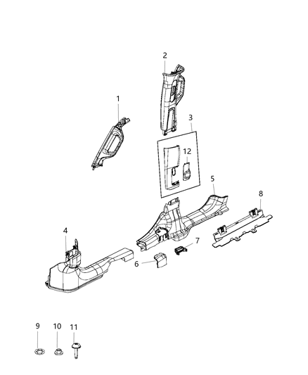 2009 Jeep Commander Cover Wiring Protector Front Sill, Scuff Molding Clips Diagram for 6BM28TX7AD