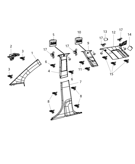 2005 Chrysler Town & Country Molding D Pillar Diagram for 1CA02HDAAC