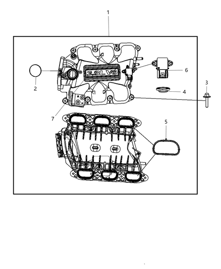 2008 Dodge Durango Plenum Intake Manifold Includes Items 2, 4, 5, 6, 7 Diagram for 4781578AM