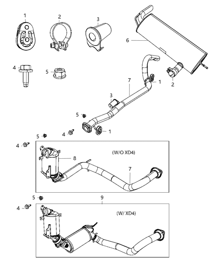 1988 Dodge D250 Muffler And Tailpipe Exhaust Diagram for 52059937AH