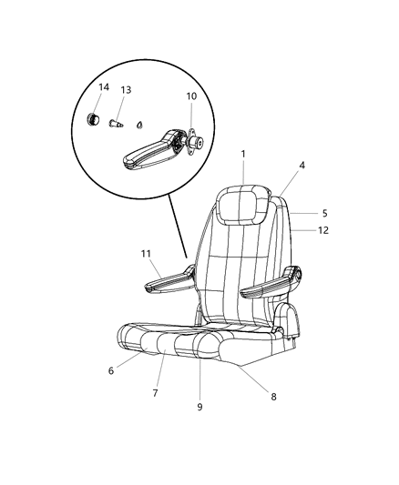 Mechanism Headrest Folding Includes Headrest Foam Diagram for 68161200AA