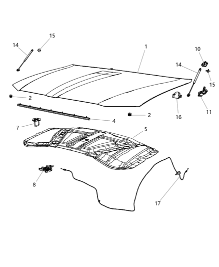 Weatherstrip Hood To Radiator Diagram for 68040220AA