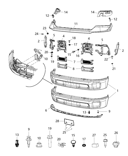 2005 Jeep Liberty Bracket Fascia Support Diagram for 68104945AD