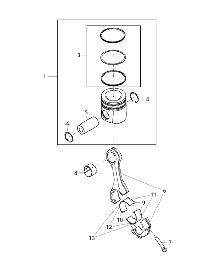 2007 Dodge Sprinter 2500 Piston Pin And Rings .50Mm Outside Diagram for 68067120AA