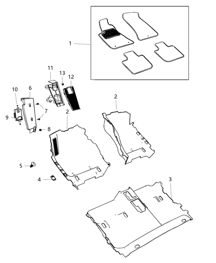 1984 Dodge Ram 50 Mat Kit Front & Rear Carpet Diagram for 6RM58DX9AB