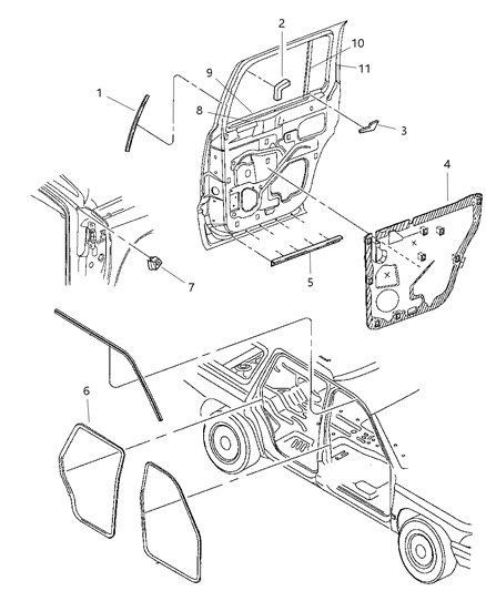 1991 Dodge Caravan Seal Rear Door Outer, Driver Side Diagram for 55256515AB