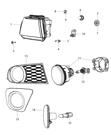 2005 Dodge Durango Bezel Fog Lamp Diagram for 68079851AA