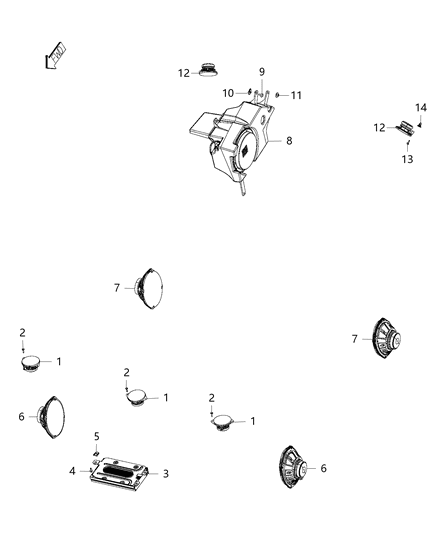 2012 Chrysler Town & Country Speaker 3.5" Diagram for 68239787AA