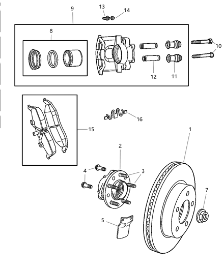 1996 Chrysler Town & Country Pad Kit Front Disc Brake Diagram for V1016167