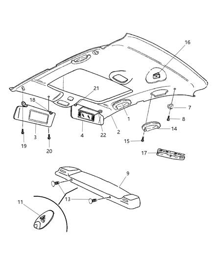 2002 Chrysler Sebring Support Visor Diagram for PZ30DX9AB