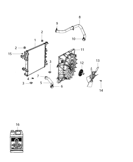 1990 Jeep Cherokee Fan Module Radiator Cooling Diagram for 55056948AH