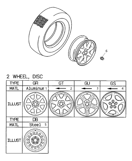 2001 Chrysler Prowler Nut Wheel Diagram for MB149970