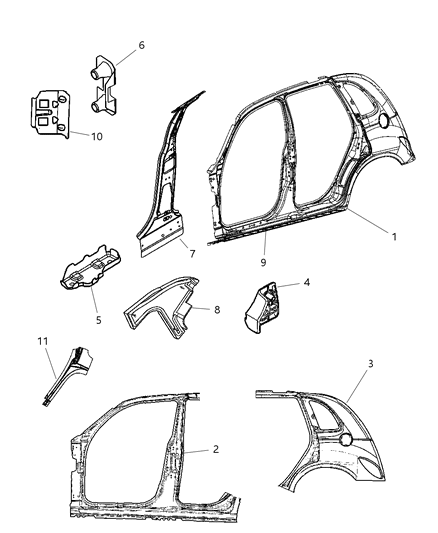 2005 Chrysler PT Cruiser Panel B Pillar Inner Diagram for 5027579AB