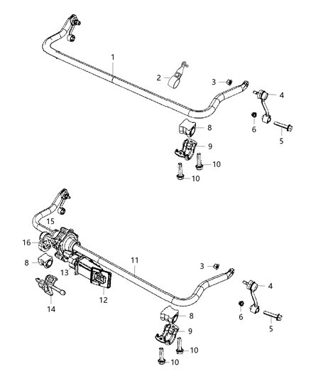2002 Chrysler PT Cruiser Link Assembly Stabilizer Bar with Bushings & Mounting Stud Diagram for 68293033AB