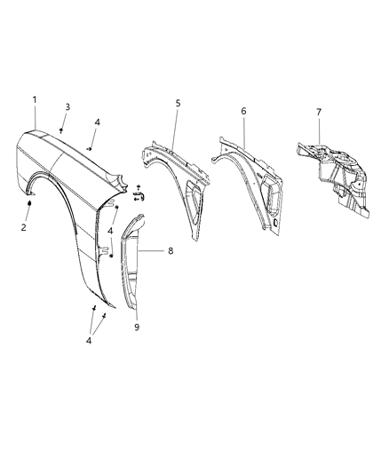 1997 Dodge B1500 Fender Front Diagram for 68174998AB