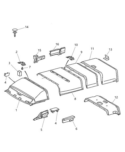 2006 Dodge Sprinter 2500 Spacer Foam Headliner Diagram for 5123504AA