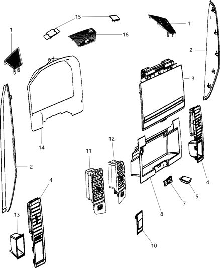 Outlet A/C & Heater Outboard Diagram for 5VF372X9AC